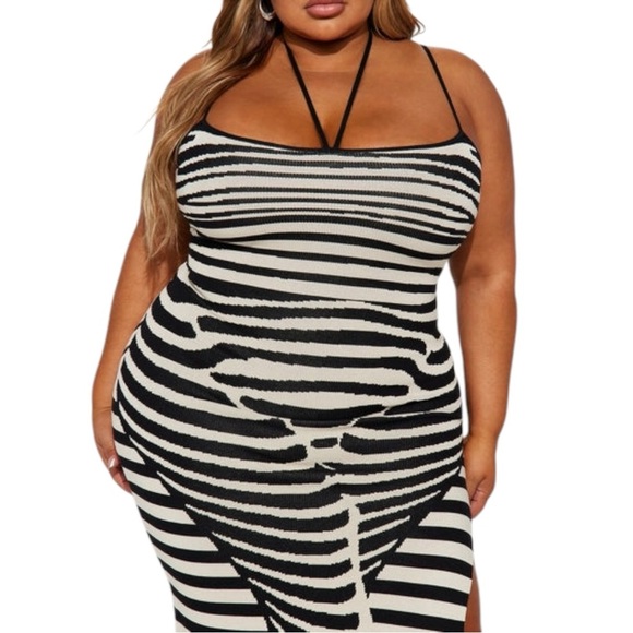 Plus Size, Fashion Nova Black and White Bodycon Maxi Dress, 3X - Picture 2 of 8